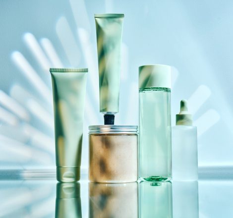 Skincare and beauty care products in various containers, emphasizing cosmetic innovation